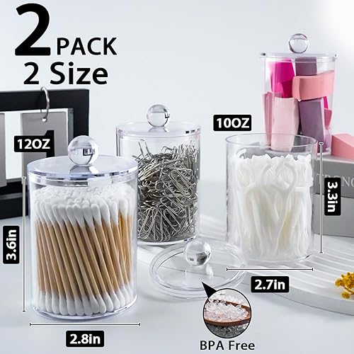 Miniatura 52 de Paquete de 2 soportes Qtip, juego de tarros de boticario, tarros de baño con tapas para hisopos de algodón, bolas, almohadillas, púas de hilo 2