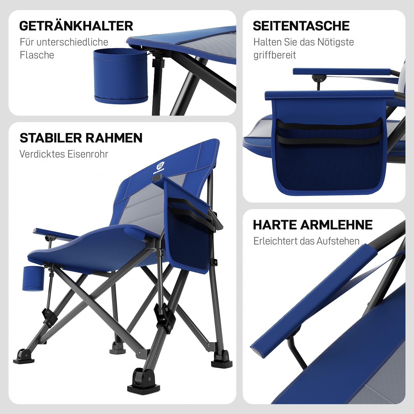 EVER ADVANCED Campingstuhl Faltbar 230KG Belastbar XL Lendenwirbelstütze