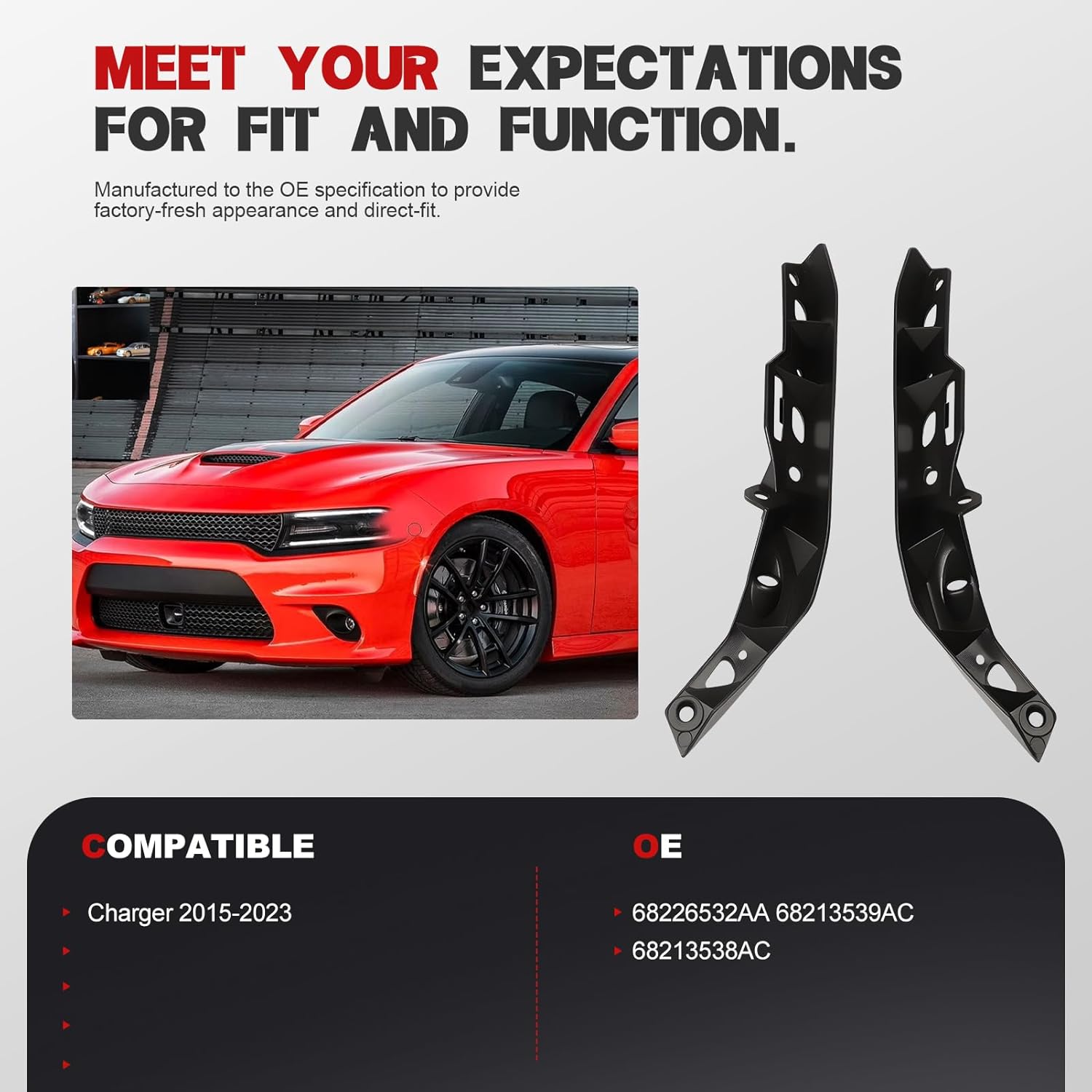 4Pcs Front Bumper Bracket for Charger 2015-2023 Driver and Passenger Side Replaces 68226532AA 68213539AC 68213538AC 68226533AA CH1043111 CH1042111