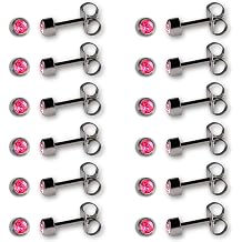 Caflon Bezel Style Stud Earrings 3mm / 4mm | Rose Birthstone for the Month of October | 24K Gold Plated/Stainless Steel, Hypoallergenic & Nickel-Safe, Comfortable Fit | Bulk Buy Studs | Pack of 12