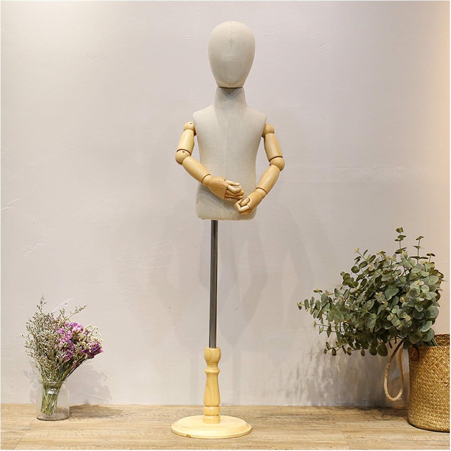 Child Dress Form, Torso Mannequin Flax Fabric Display Dress Clothing, Mannequin Body Torso with Wooden Stand ，4year