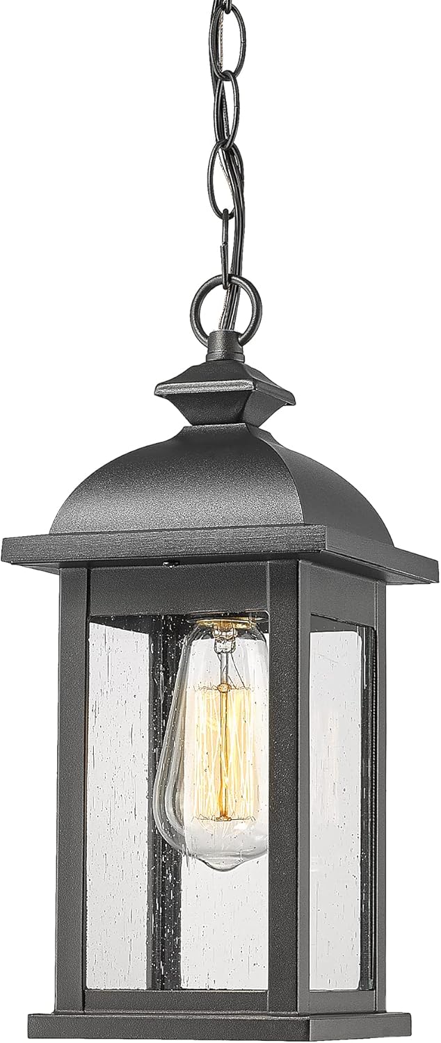 FEMILA Outdoor Pendant Lights for Porch, Exterior Hanging Latern Outdoor Hanging Light Fixture, Black Finish with Clear Glass, 4FD54H BK