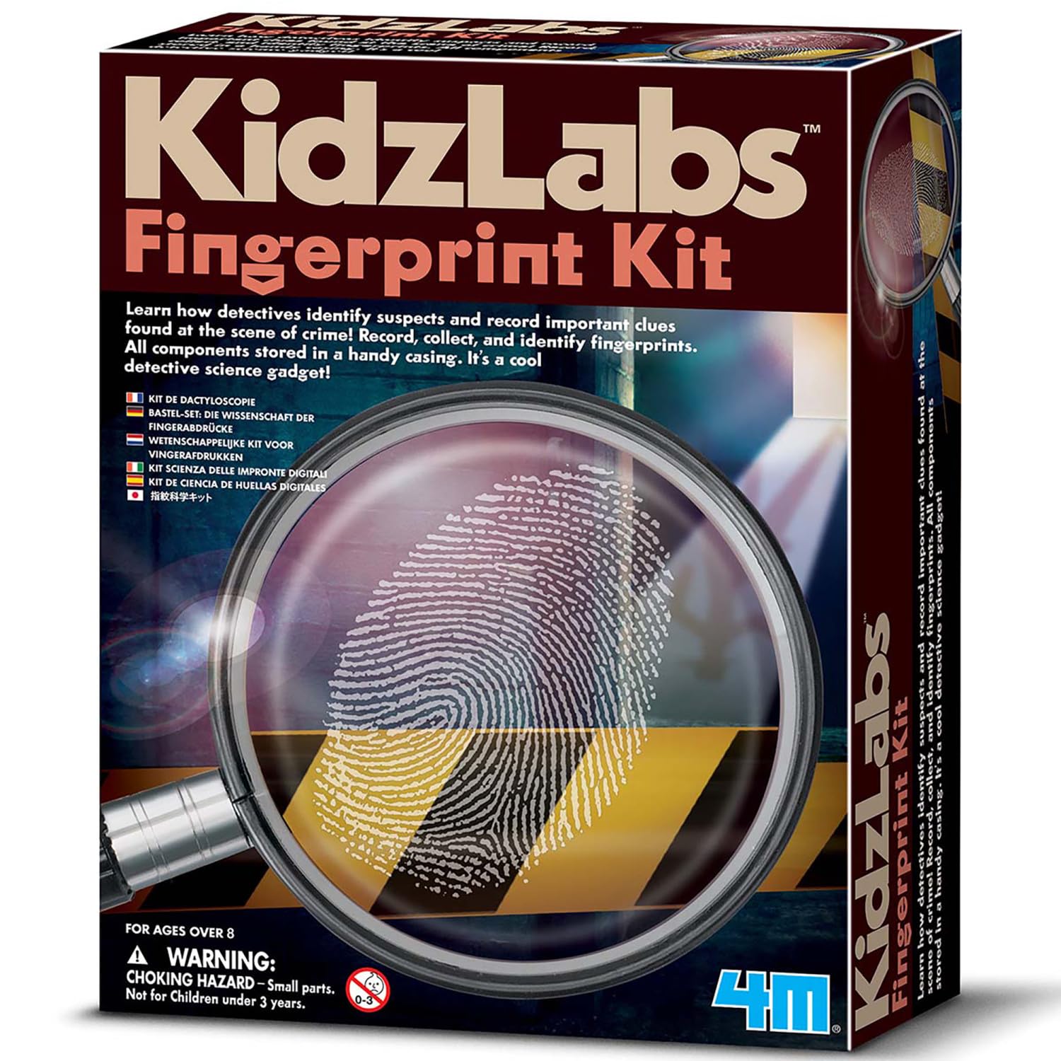4M KidzLabs Fingerprint Kit – Learn Crime Scene Investigation Techniques with Dusting Powder, Brush, Lifting Tape & More | STEM Detective Toy for Kids Ages 8+