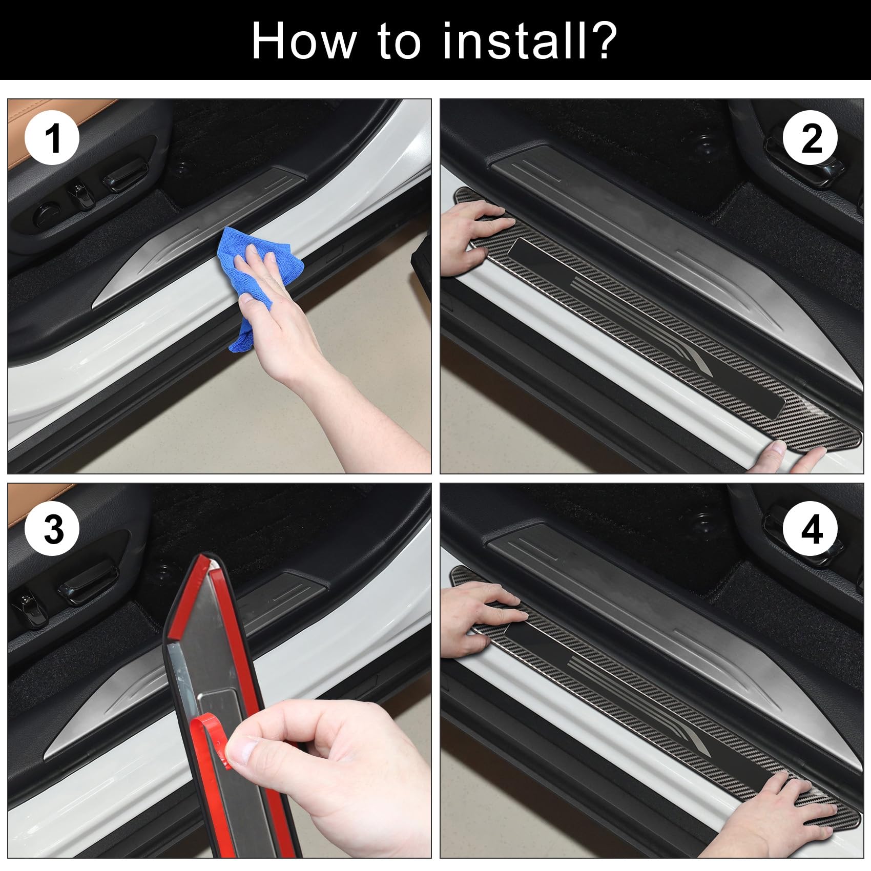 Hugeek 4PCS Door Sill Protector Compatible with Lexus 2022-2025 NX 250/350/350 F Sport/350h/450h+/450h+ F Sport Accessories Carbon Fiber Texture Stainless Steel Material Auto Door Entry Guards