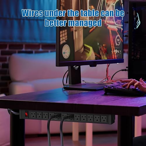 Miniatura 6 de HHSOET Regleta de alimentación giratoria de montaje en pared, protector de sobretensiones de montaje en pared de 12 tomas, tira de salida de metal