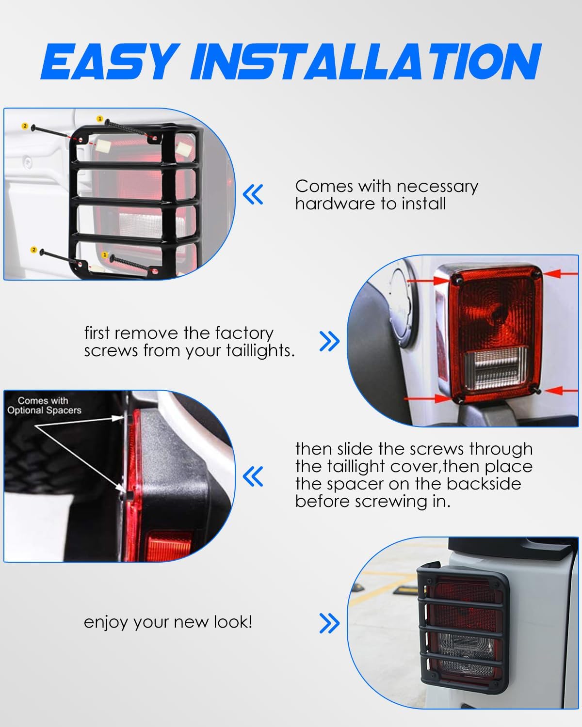 JK Tail Light Covers for Jeep Wrangler, Wrangler Rear Taillight Guard Metal JK Rear Lamp Protector Compatible with Jeep Wrangler JK & JKU 2007-2018, Black