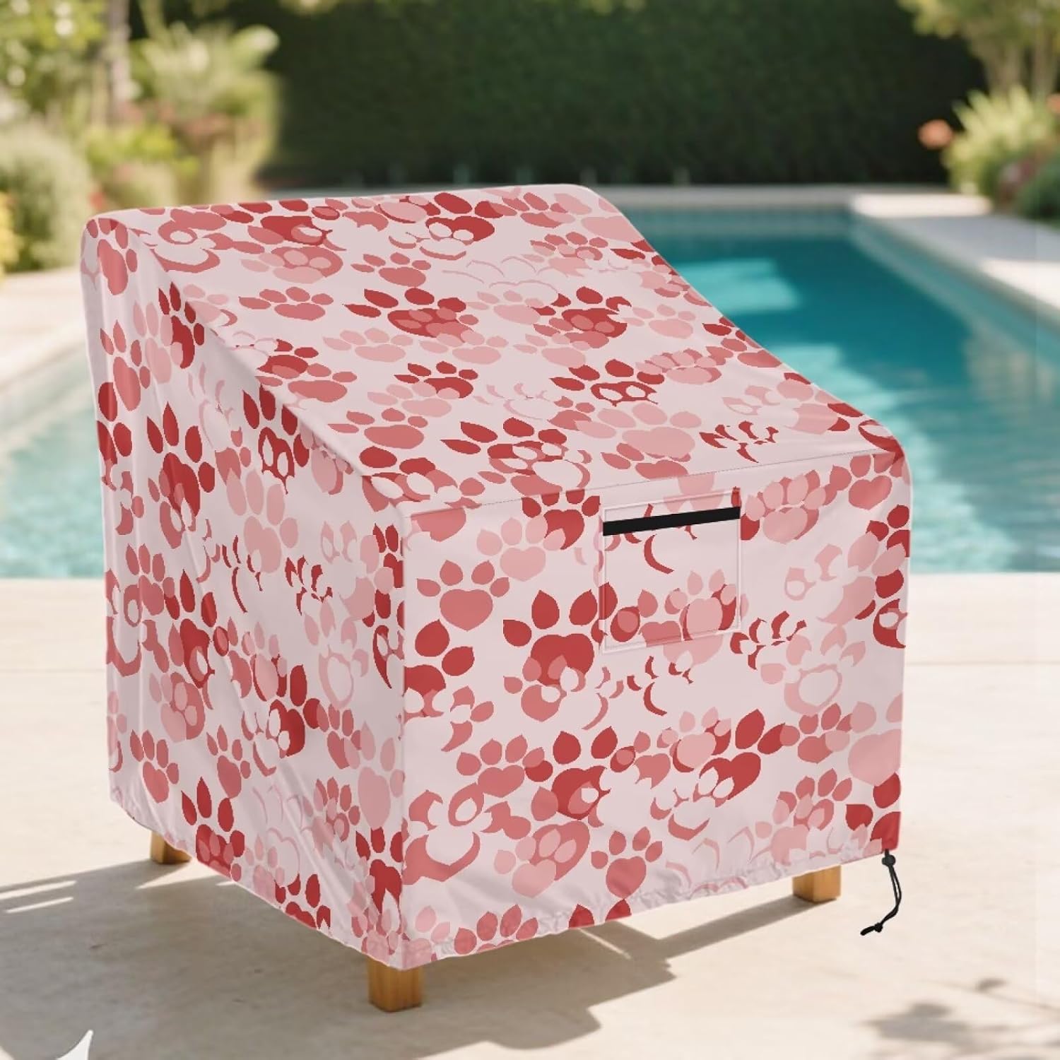 Dog Paw Printed Waterproof Patio Chair Covers Heavy Duty High Back Lounge Chair Covers UV Resistant Outdoor Lawn Patio Furniture Cover