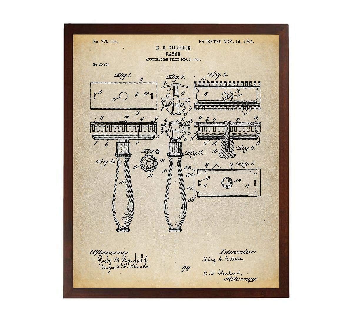Vintage Safety Razor Patent Art Print Unframed 8x10 Inch Rectangular Retro Wall Art Unisex Living Room Decor