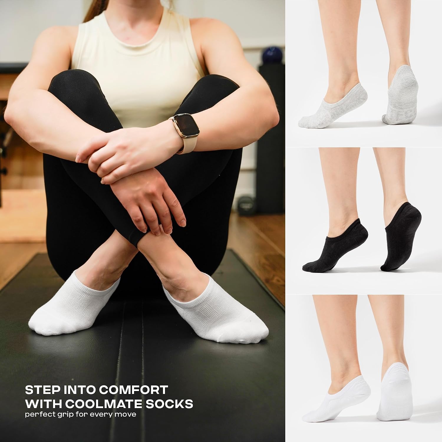 CoolMate GLOBAL No Show Women Socks, Gifts for Mom (US, Alpha, Small, Regular, Regular, 2 Black, 2 Grey, 2 White)
