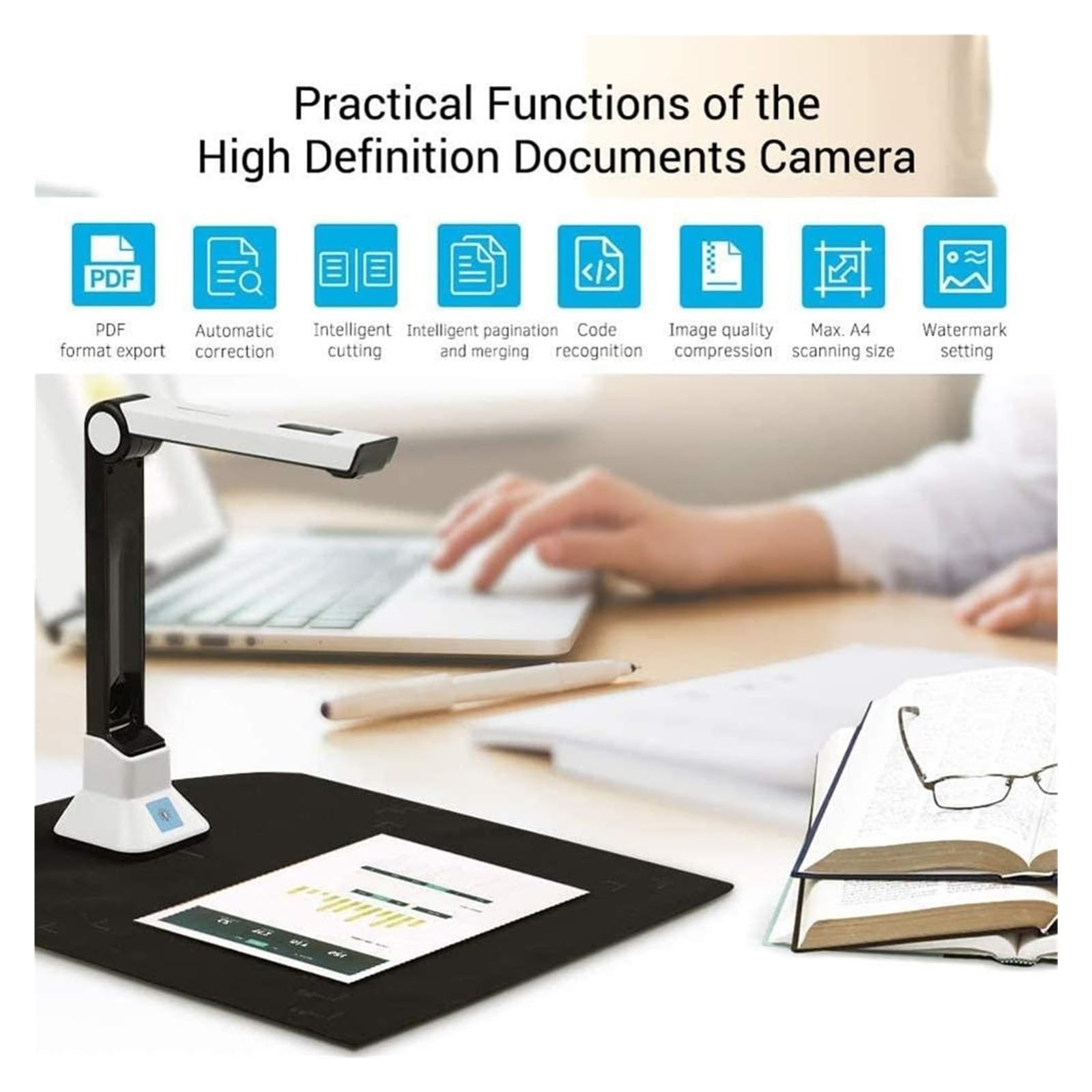 Scanner for documenti con visualizzatore di fotocamera OCR for insegnare scanner USB in formato A4 HD 13-25MP for PC portatili per Studio Commerciale(13MP A4 OCR)