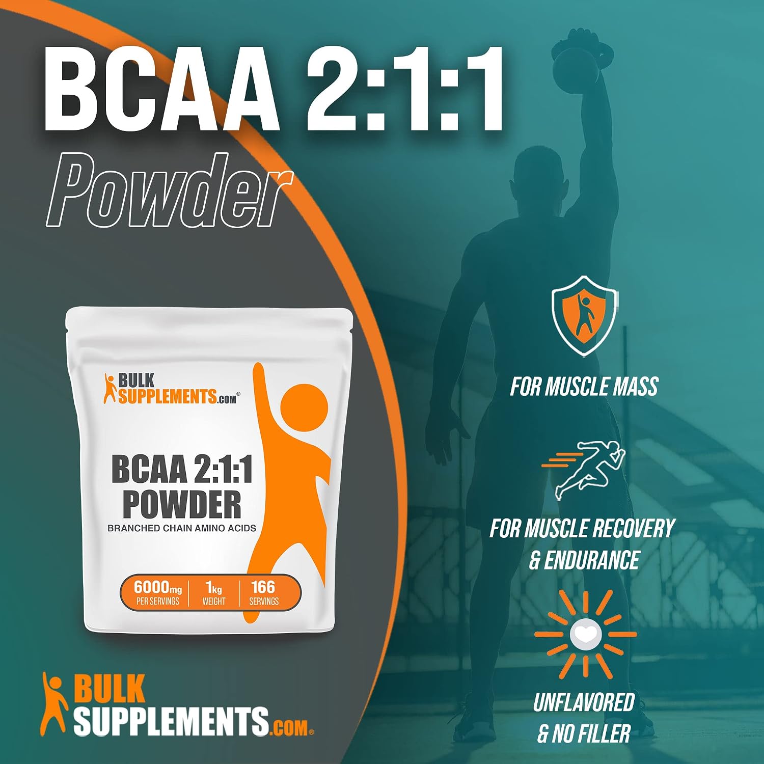 BULKSUPPLEMENTS.COM BCAA 2:1:1 Powder - Branched Chain Amino Acids - BCAA Powder - BCAAs Amino Acids - BCAA Pre Workout - Amino Acid Powder - 6000mg per Serving