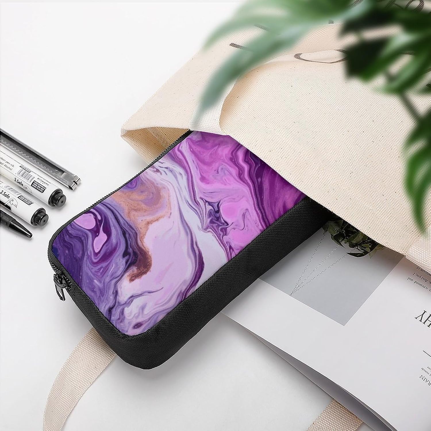 Marble Purple Colorful Pencil Case Large Capacity Pencil Pouch image 5