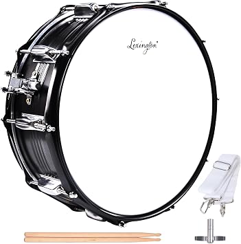 طقم طبل Snare من Lexington SD403S قذيفة فولاذية للطالب 14 &times; 5.5 بوصة مع 10 عروات ، تتضمن مفتاح الطبل ، أعواد الطبل والحزام ، النيكل الأسود
