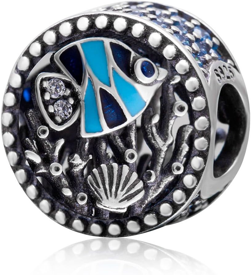 925 Sterling Silver Fish Charm Shell Charm Sea Charm Ocean Charm Pet Charm Animal Charm for Pandora Charms Bracelet