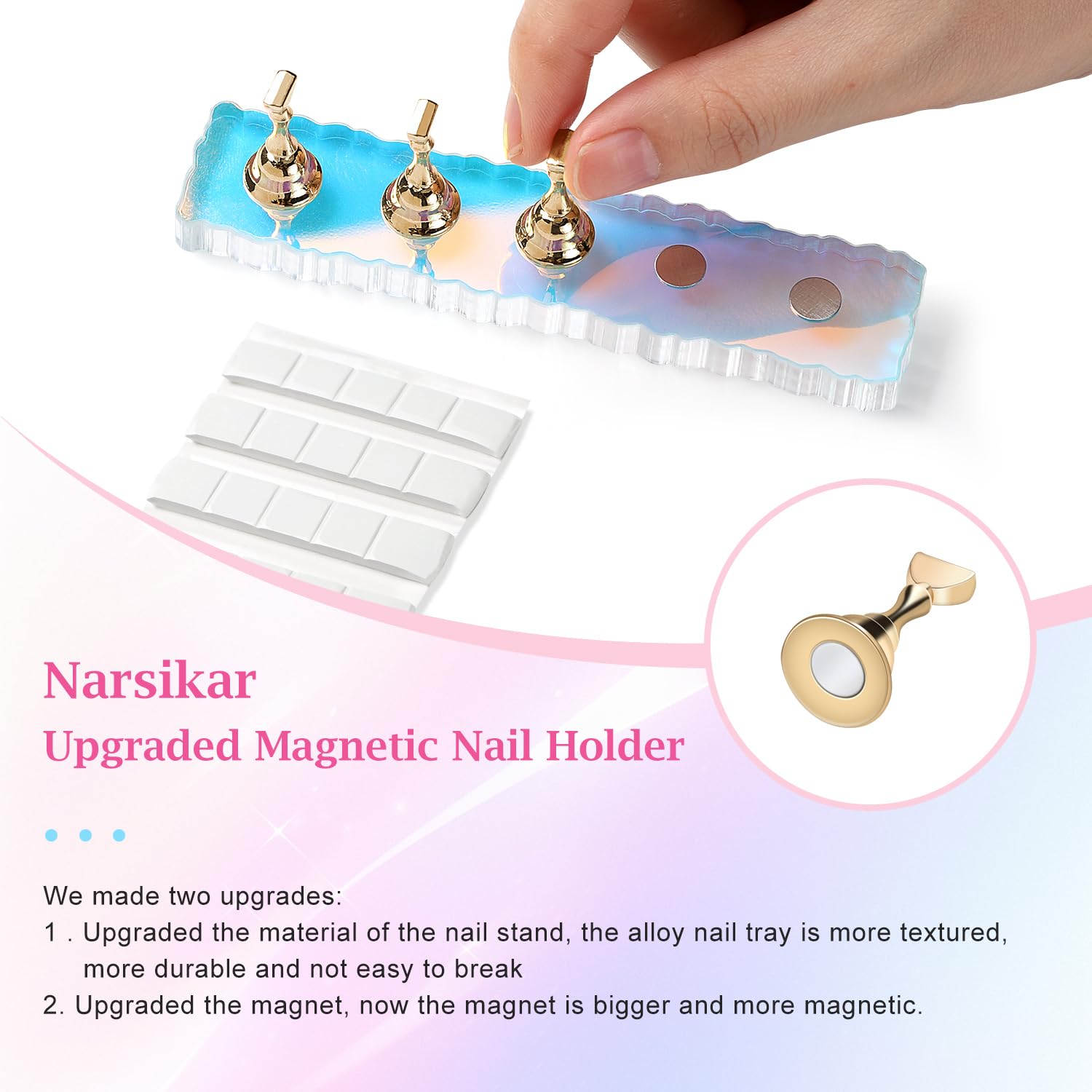 2 Set Nail Stands, Nail Holder for Painting Nails, Acrylic Nail Stand for Press on Nails Display Stand with Adhesive Putty Practice Nail Art Tools for Salons (Gold) image 2