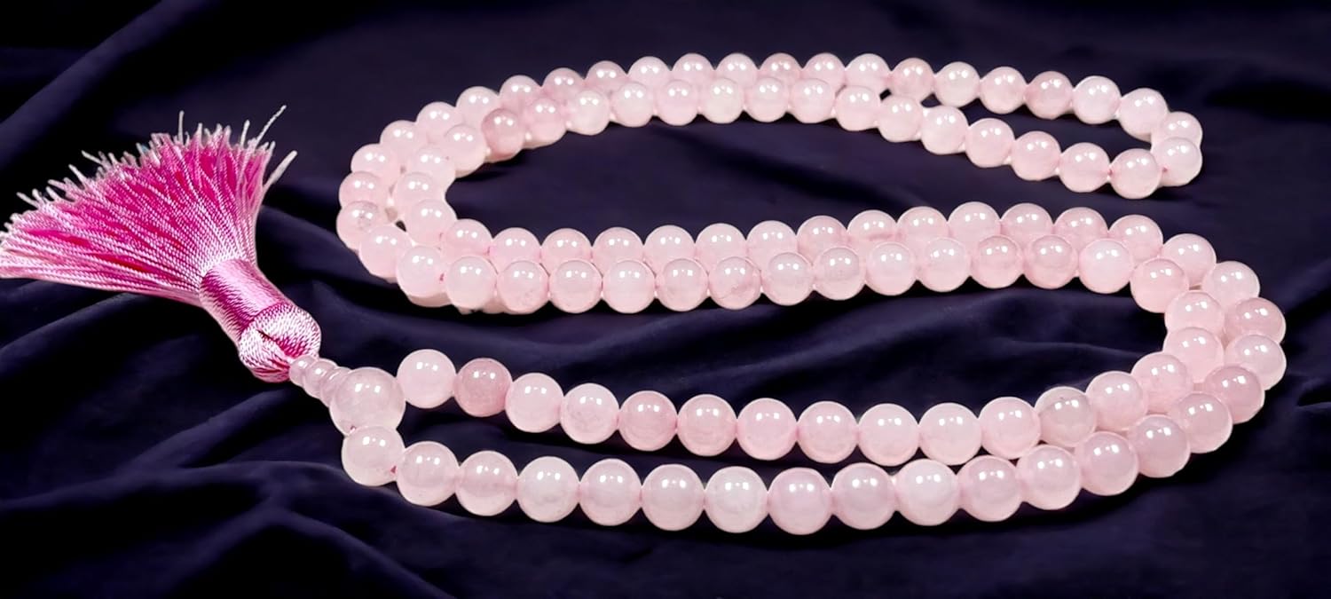 Rose Quartz Mala Necklace, 8mm 108 Beads For Heart Chakra - Image 7