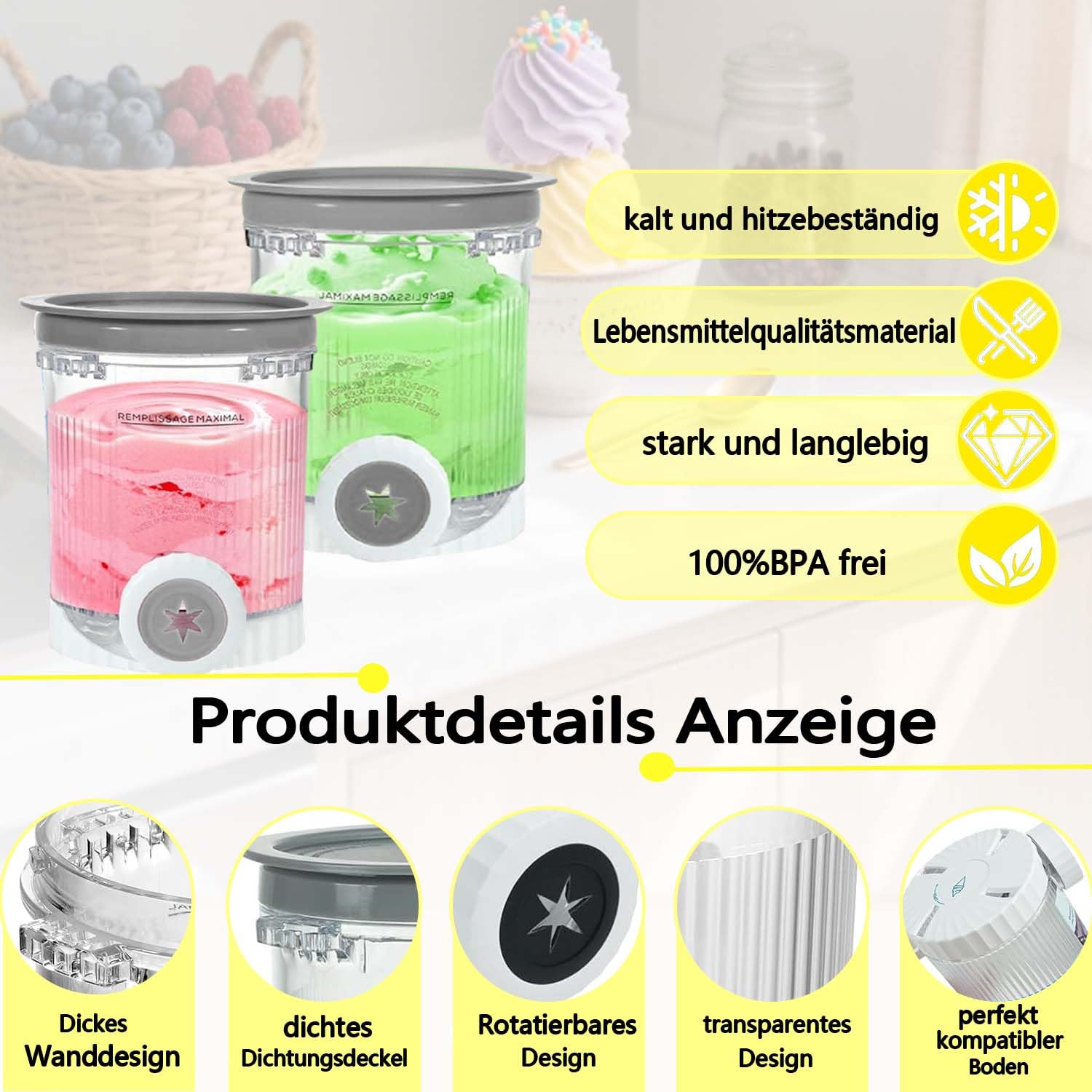 Per 2 contenitori per gelato Ninja Swirl Creami da 480 ml per gelatiere Ninja Creami serie NC701 e NC700 - Senza BPA Lavabili in lavastoviglie Accessori per gelatiere (con coperchi grigi)