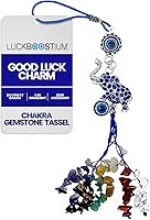 Vista 8 de LUCKBOOSTIUM Llavero de ojo turco de 7 chakras con borla y piedras preciosas – Adorno colgante para automóvil, meditación, amuleto de protección