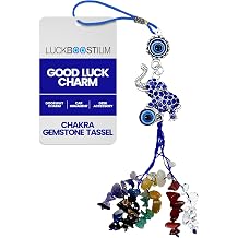 LUCKBOOSTIUM Elephant Keychain and 7 Chakra Hanging Evil Eye with Gemstones