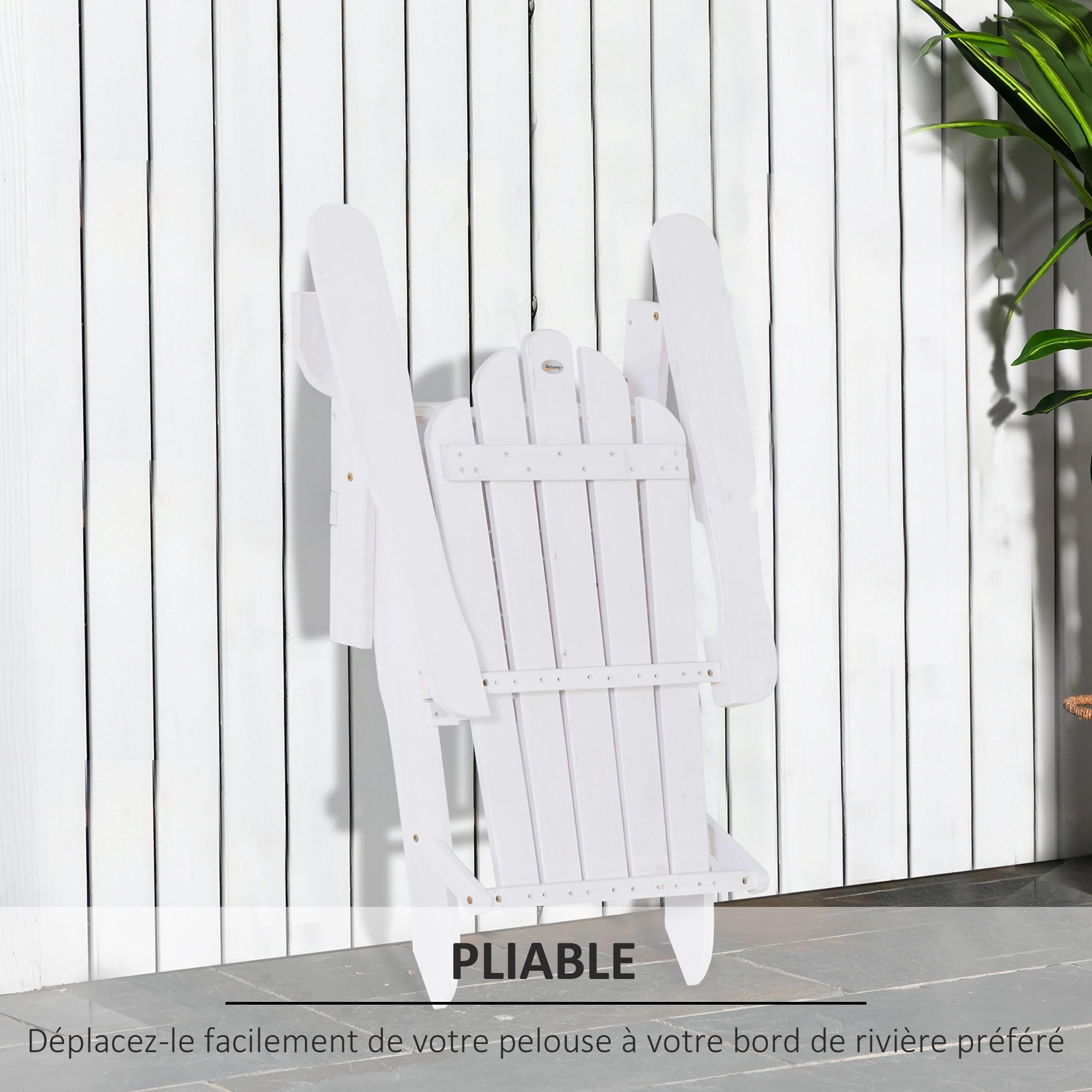 Outsunny Poltrona Adirondack pieghevole da giardino, grande comfort, seduta profonda, schienale inclinato, legno di pino trattato verniciato bianco