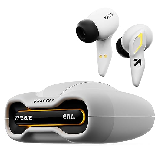 GOBOULT Newly Launched Astra Truly Wireless in Ear Earbuds with 48H Playtime, Built-in App Support, 45ms Low Latency Gaming, Breathing LEDs, 13mm Bass Drivers Ear Buds, Made in India (White Opal)