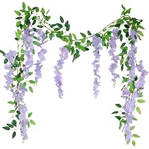 2 Pcs Wisteria Garland Artificial Flowers Wisteria Hanging Flowers Garland Light Purple 12 Ft Fake Greenery Silk Hanging Flower Vines for Wedding Arch Party Baby Shower Outdoor Indoor Ceremony