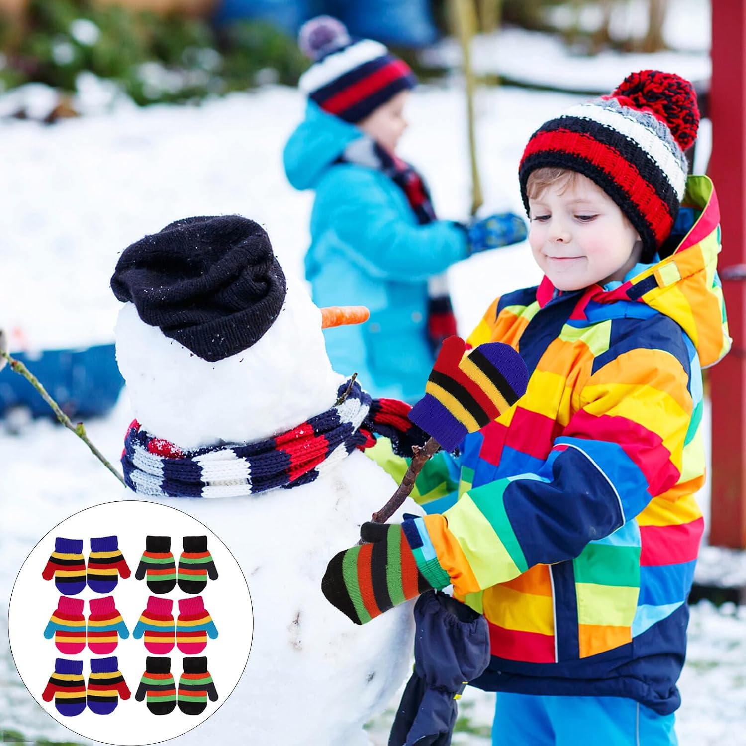 6 Pairs Winter Warm Knitted Gloves Lightweight Outdoor Hand Protectors for Boys and Age Stretchy Full Finger Gloves in Black Sky Blue and Rose Red