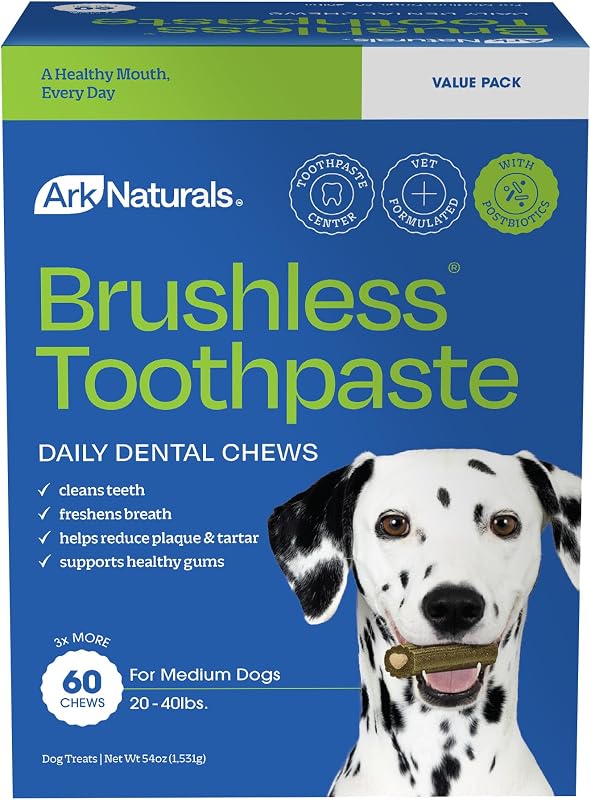 Petisco mastigável dental para cães ARK NATURALS Brushless Toothpaste para raças médias – 60 unidades