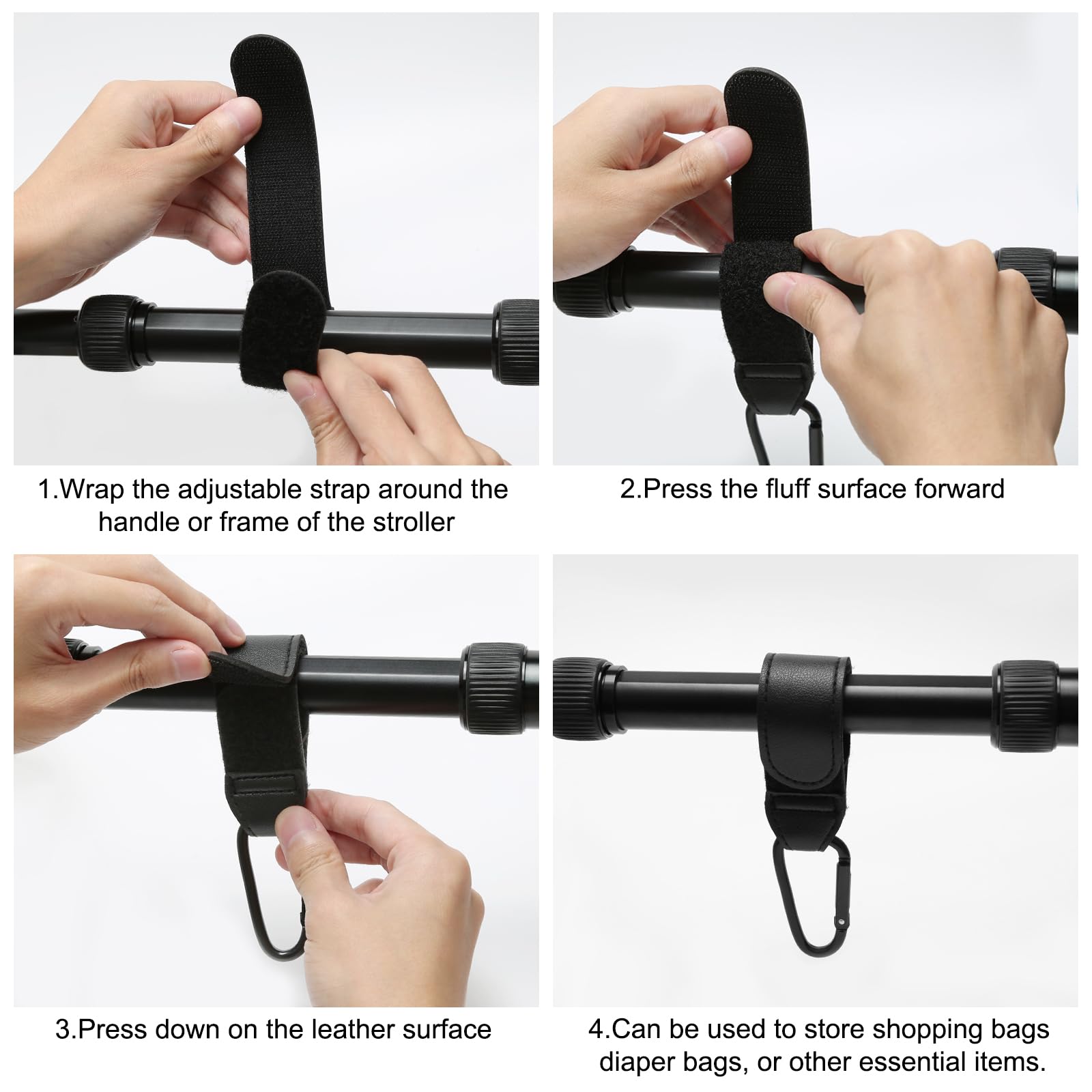 Buggy Clips, 4 Pcs PU Leather Adjustable Pram Hooks for Bags Pram Clips with Anti-Slip Design - Image 4