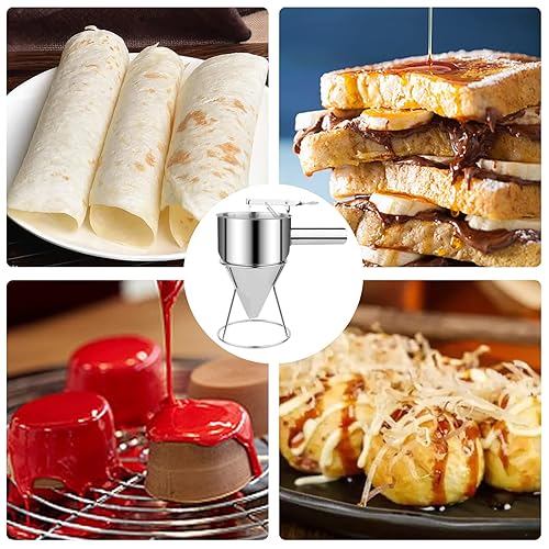 Miniatura 3 de LEECHU Dispensador de masa para panqueques de acero inoxidable con soporte dispensador de masa para pasteles de embudo con agujero grande 406fl oz
