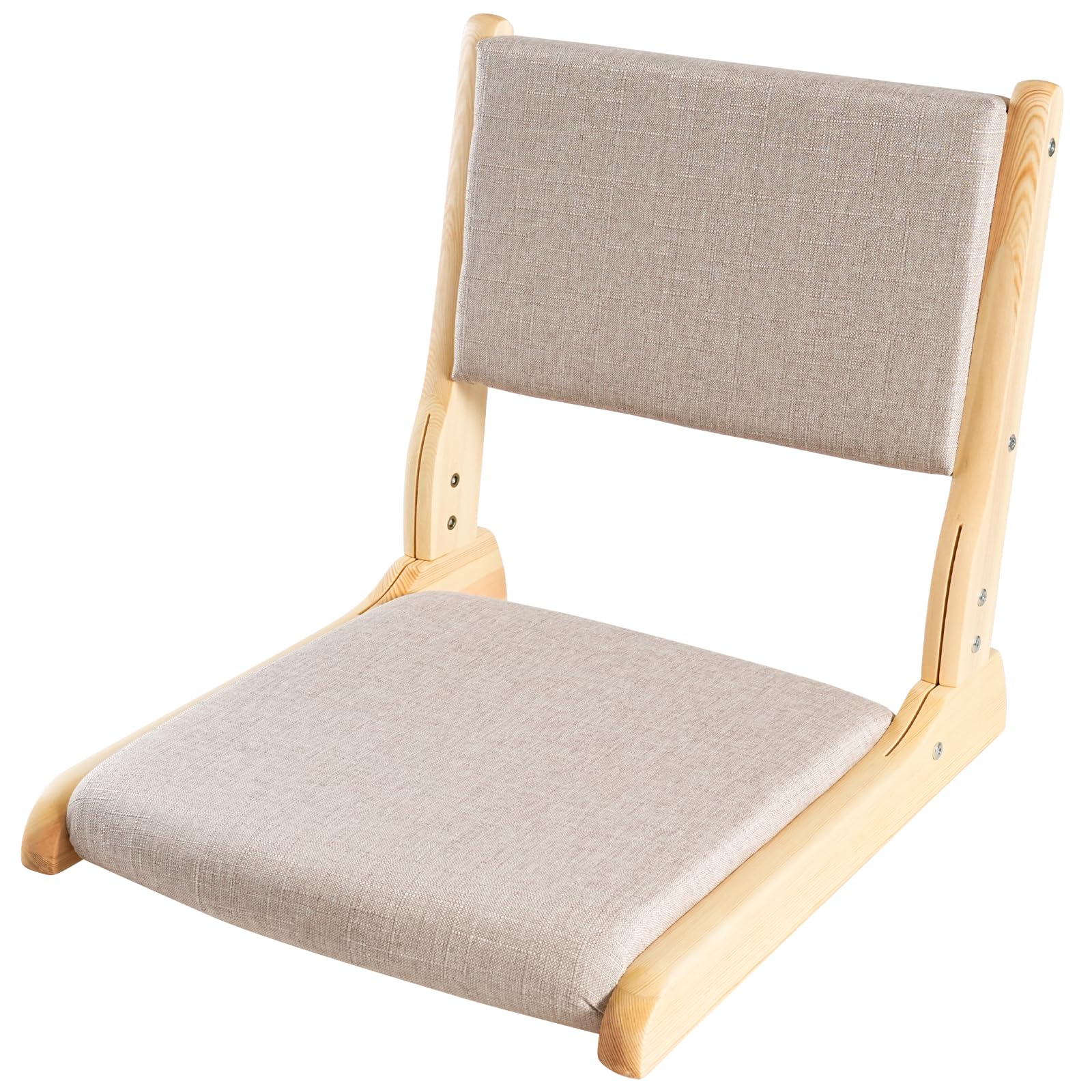 Japanese Floor Chair with Back Support, Foldable Meditation Chair, Legless Tatami Chair with Cushion, Floor Seat for Living Room, Bedroom, Bay Window (1, Gray)