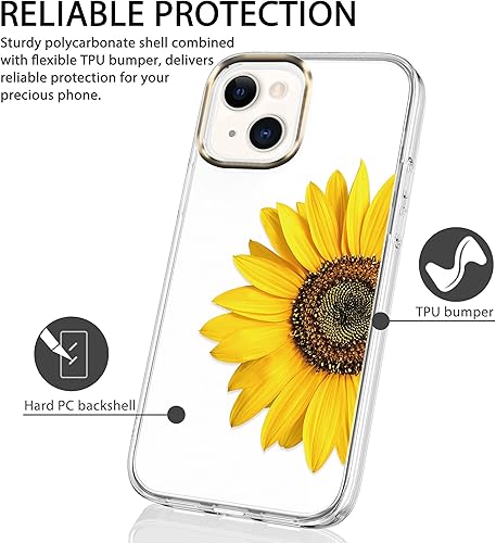 Miniatura 5 de BAISRKE Funda compatible con iPhone 13, funda transparente con flores, para mujeres femeninas, a prueba de golpes, diseño floral, carcasa trasera