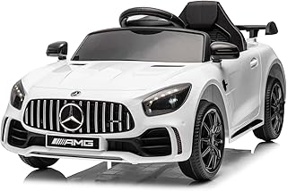 LALAHO Voitures électriques pour Enfants Mercedes Benz AMG GTR avec Télécommande 2.4G, Véhicule électrique Enfant 2 Portes avec MP3 (Blanc)