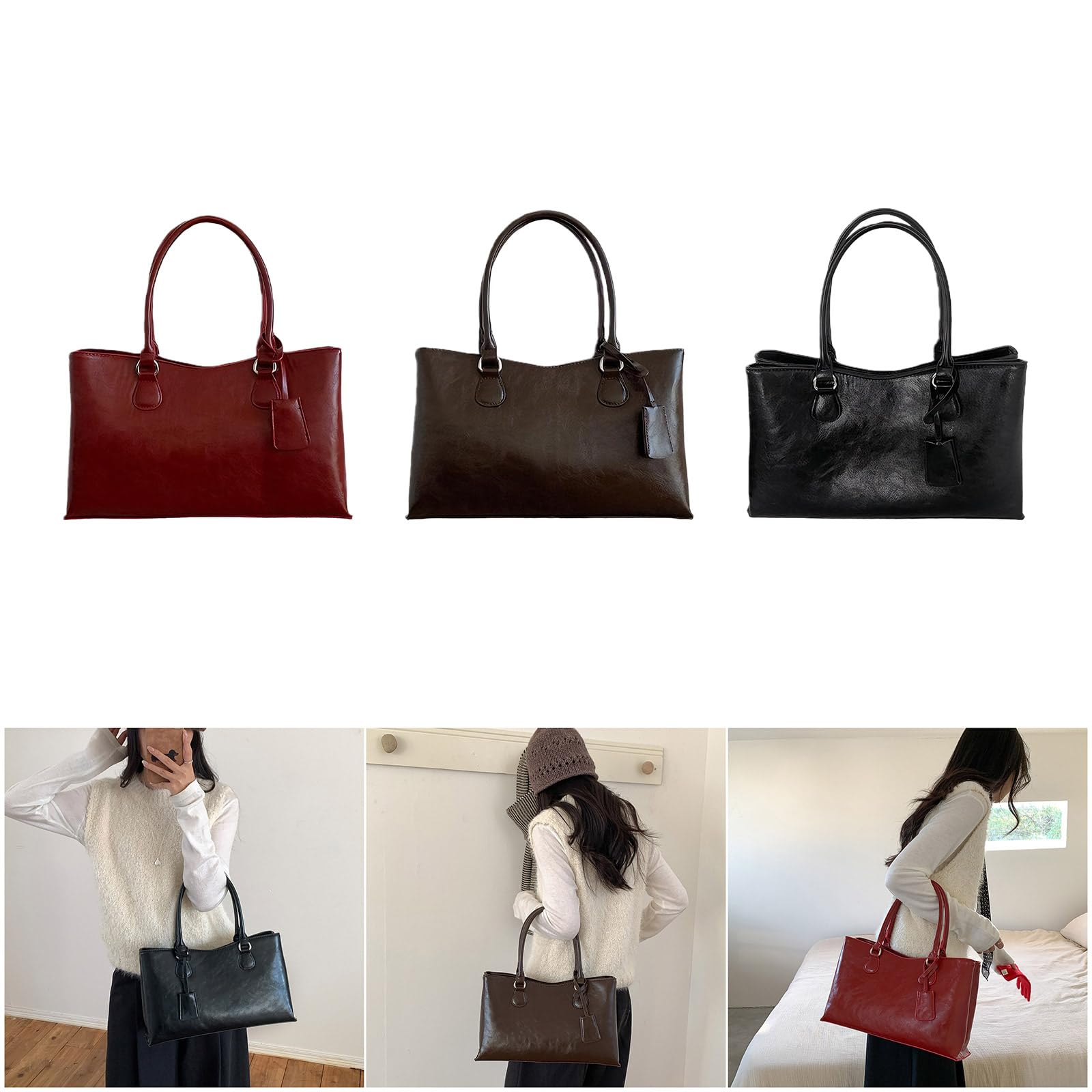 Moda PU cuero espacioso bolsa de trabajo ligero bolsas con asa superior para viajes oficina viaje y uso diario mensajero unisex
