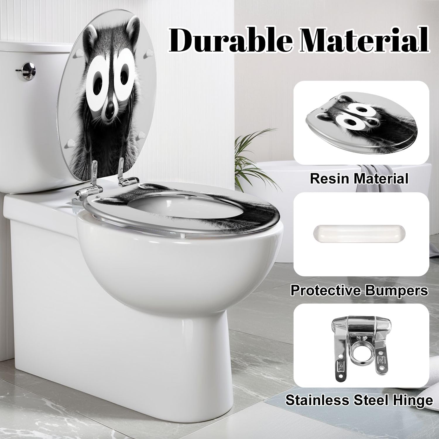 Copriwater A Forma Di Procione, Divertente Decorazione per Il Bagno, con Chiusura Ammortizzata, Porta Carta Igienica Allungato In Resina, Facile Da Installare, Cerniere A Sgancio Rapido.