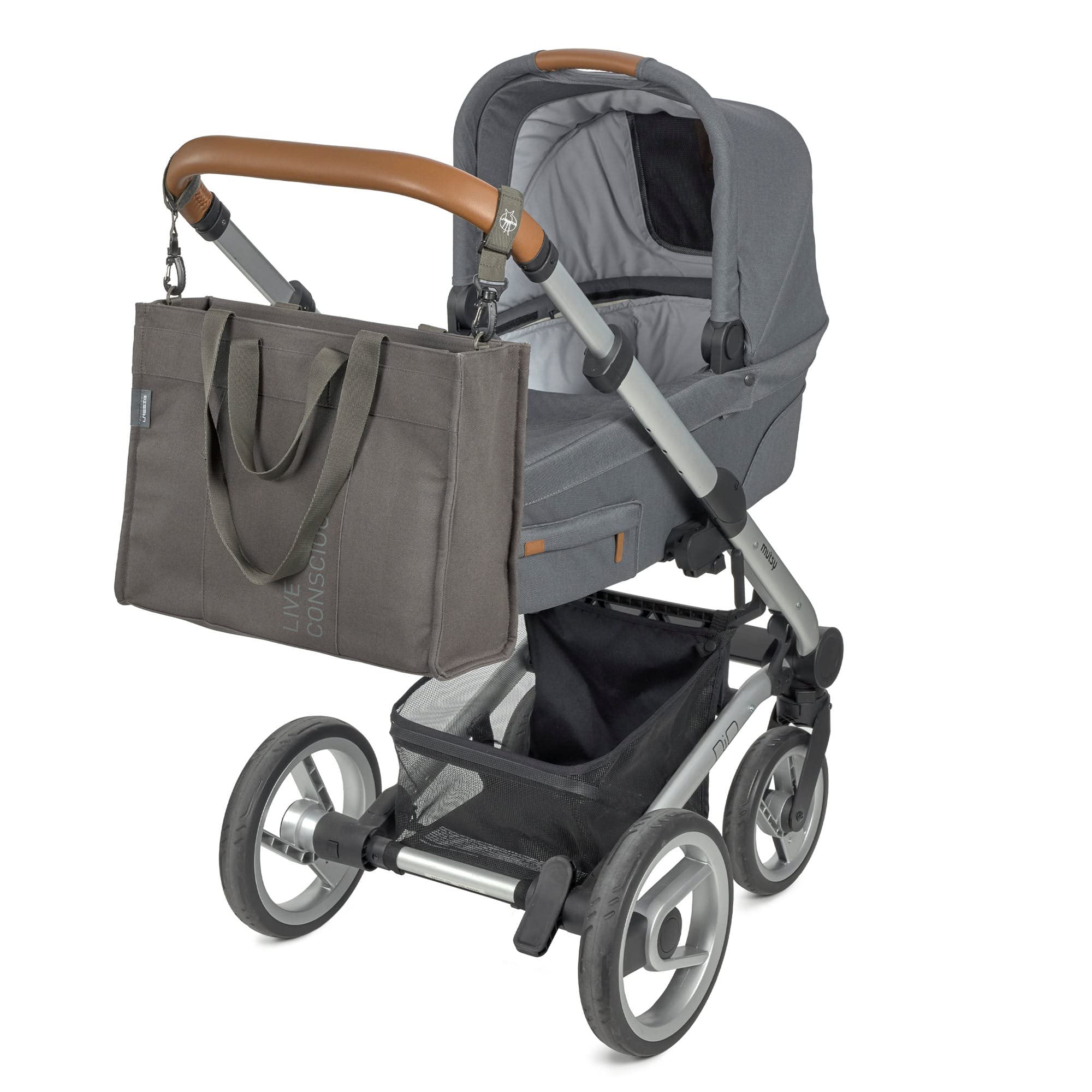 LÄSSIG Baby Wickeltasche mit Wickelunterlage, Kinderwagenbefestigung, nachhaltig produziert/GRE Tote Up Bag anthracite