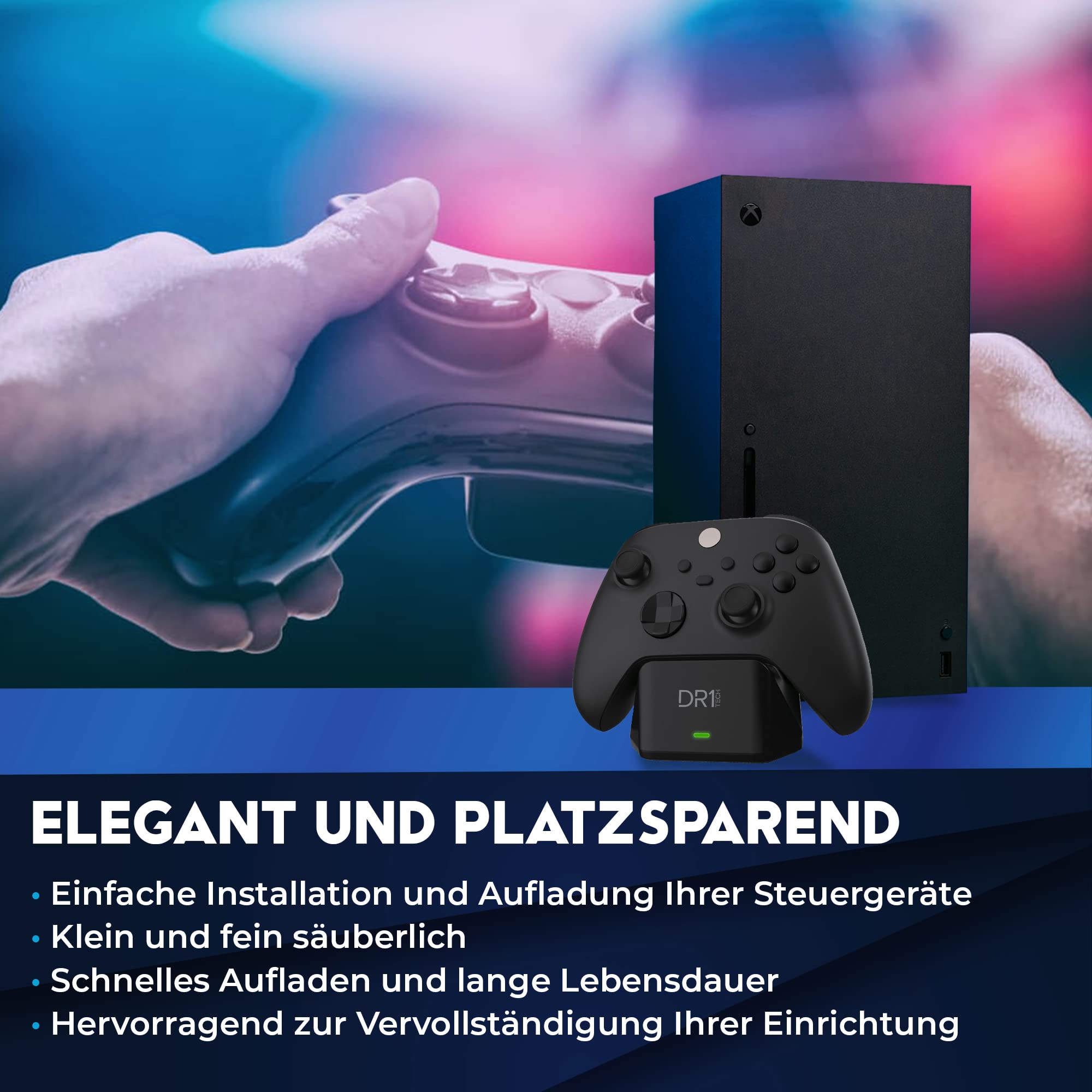 DR1TECH PowerSetX Ladestation und Akku Für Controller XBOX One X/S, Series X/S - Zubehör Für XBOX Wireless Controller + Smart Battery 1200 mAh (Controller NICHT Enthalten) [Amazon Exclusive]