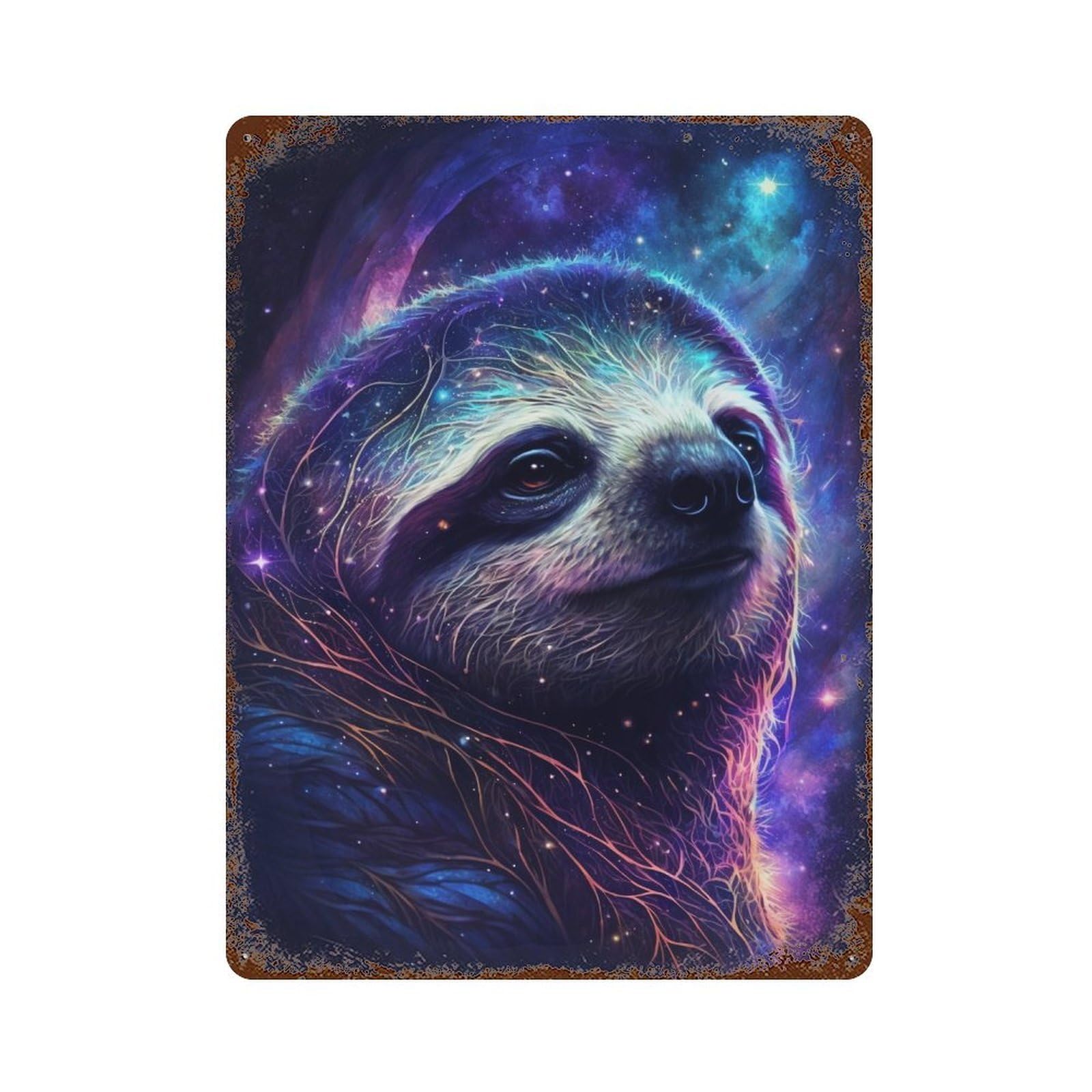 Cosmic Sloth Portrait-10 Rustic Tin Plaque 15.7"x11.8", Novelty Wall Decor for Garage, Pub Or Kitchen