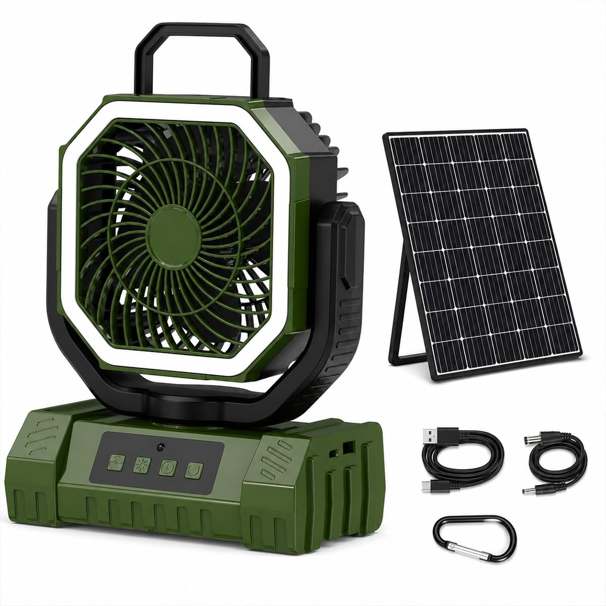 Baannaww Portable Camping Fan 10000mAh, LED Light, 4 Speeds, Timer, USB