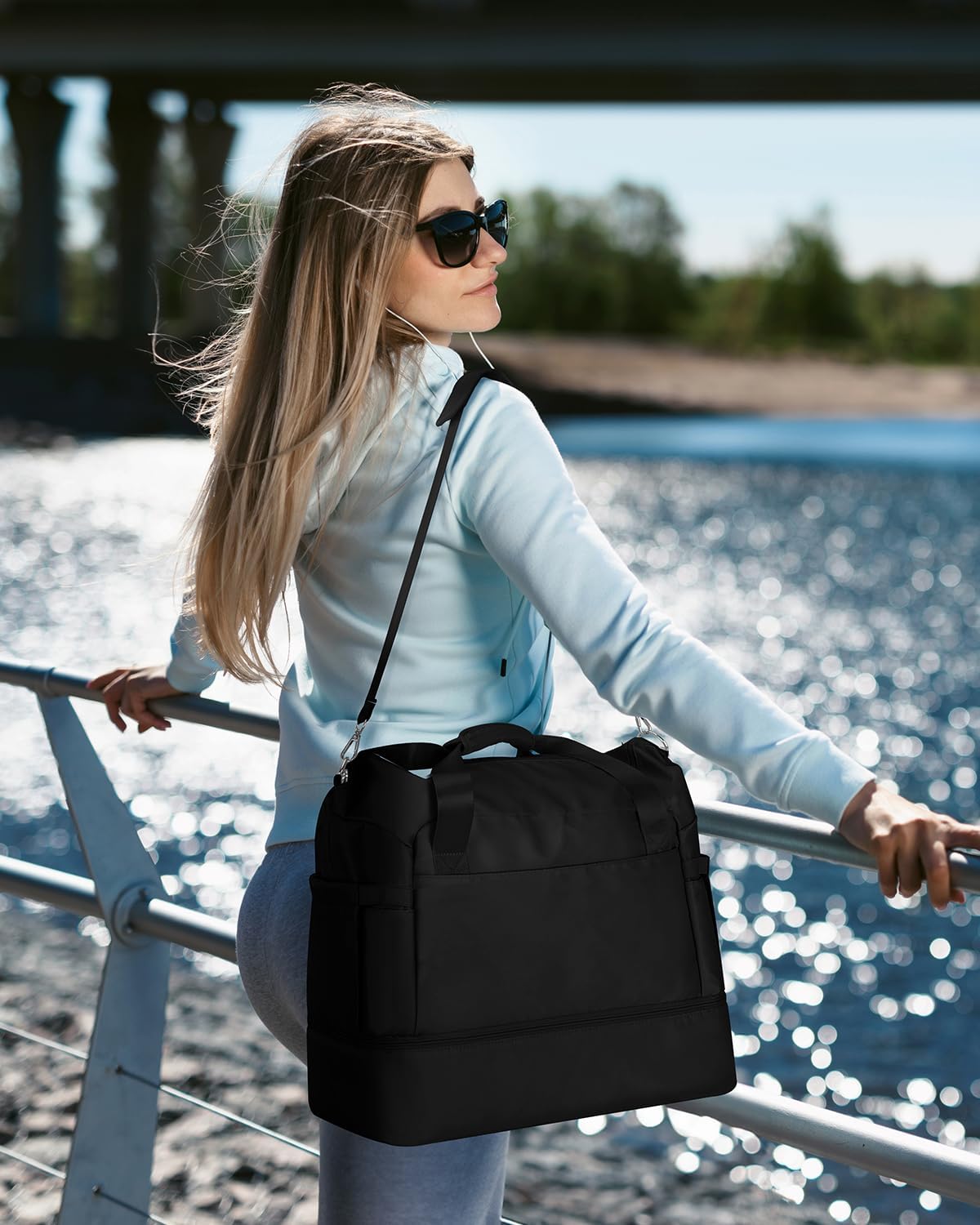 Travel Duffel Bag with Toiletry Kit for Women, Personal Item Carry on Bag with Shoe Compartment, Gym Bags with Wet Pocket, Large Weekender Overnight Bags for Travel Weekend Hospital, Black