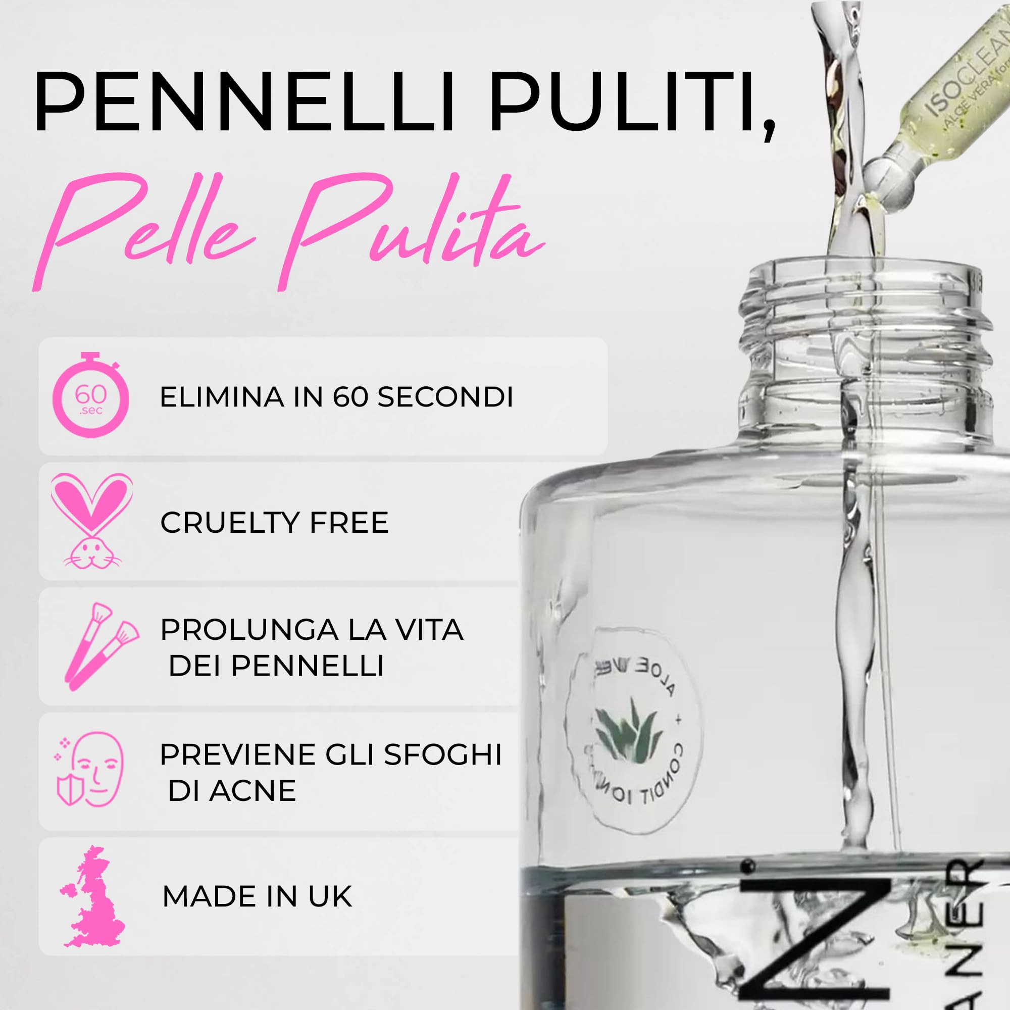 ISOCLEAN Detergente liquido per pennelli da trucco con vaschetta per immersione - Facile da versare - Pulisce le setole - Formula senza risciacquo, si asciuga in 60 secondi - 275ml
