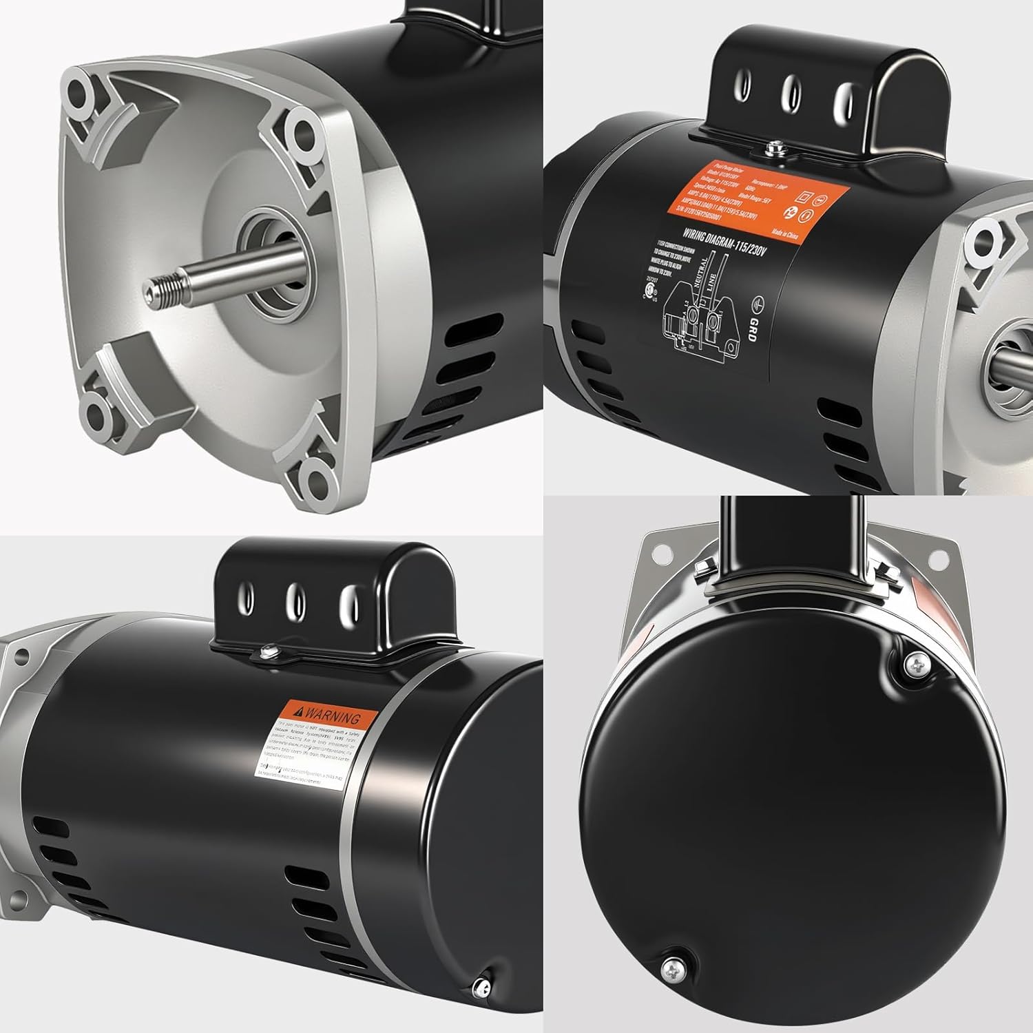 B2854 Pool Pump Motor 1.5 HP Compatible with A.O. Smith Century ‎‎B854, for Pentair Sta-Rite Whisperflo Challenger Pinnacle Anthony Pumps, 3450 RPM, 56Y Frame, 230/115 V, Square Flange Pool Motor