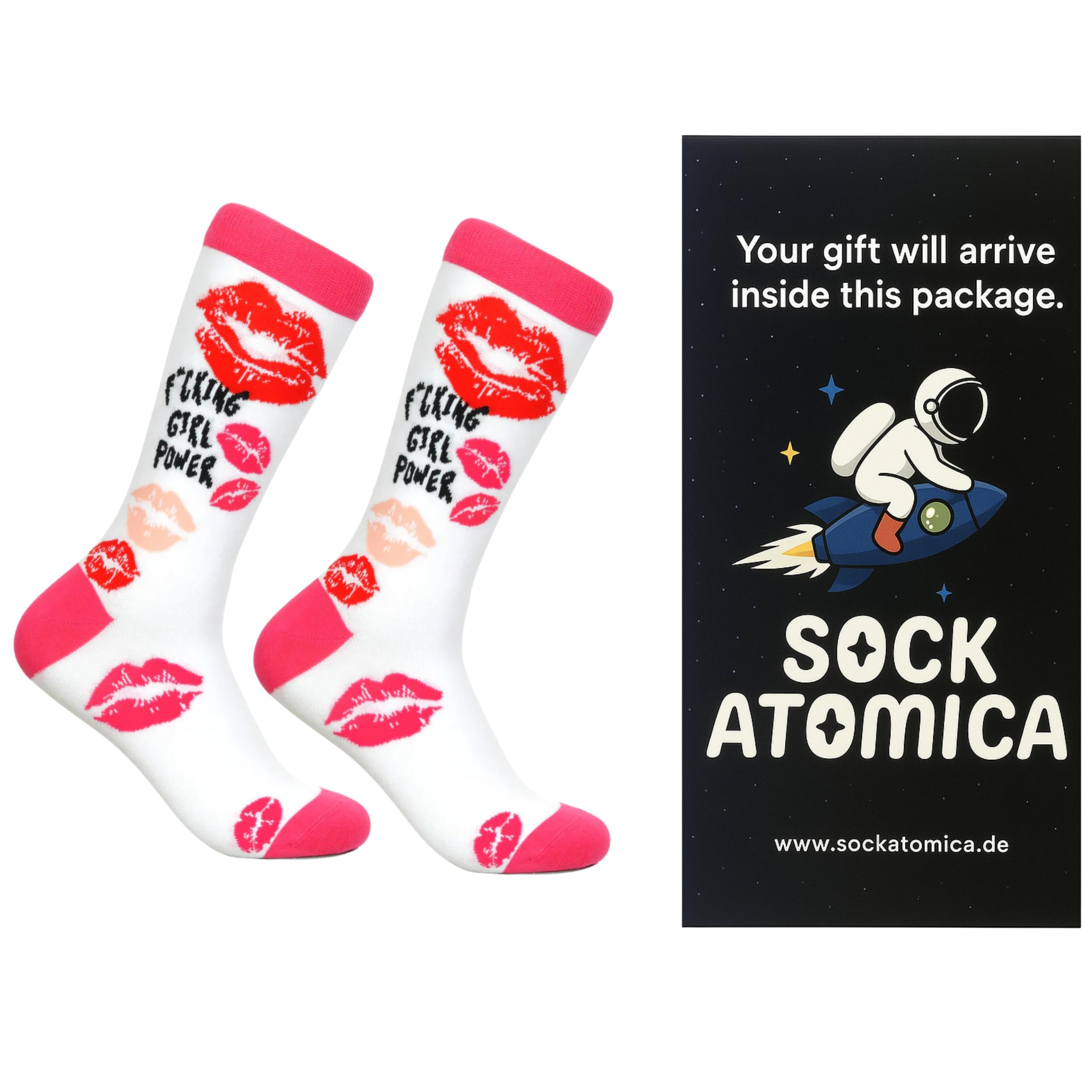 Sock Atomica Unisex Multicolour Funny Novelty Colourful Cotton Crew Socks – Cool Design Gift Idea (Uk 7-11 / Eu 41-46, F*Cking Girl)