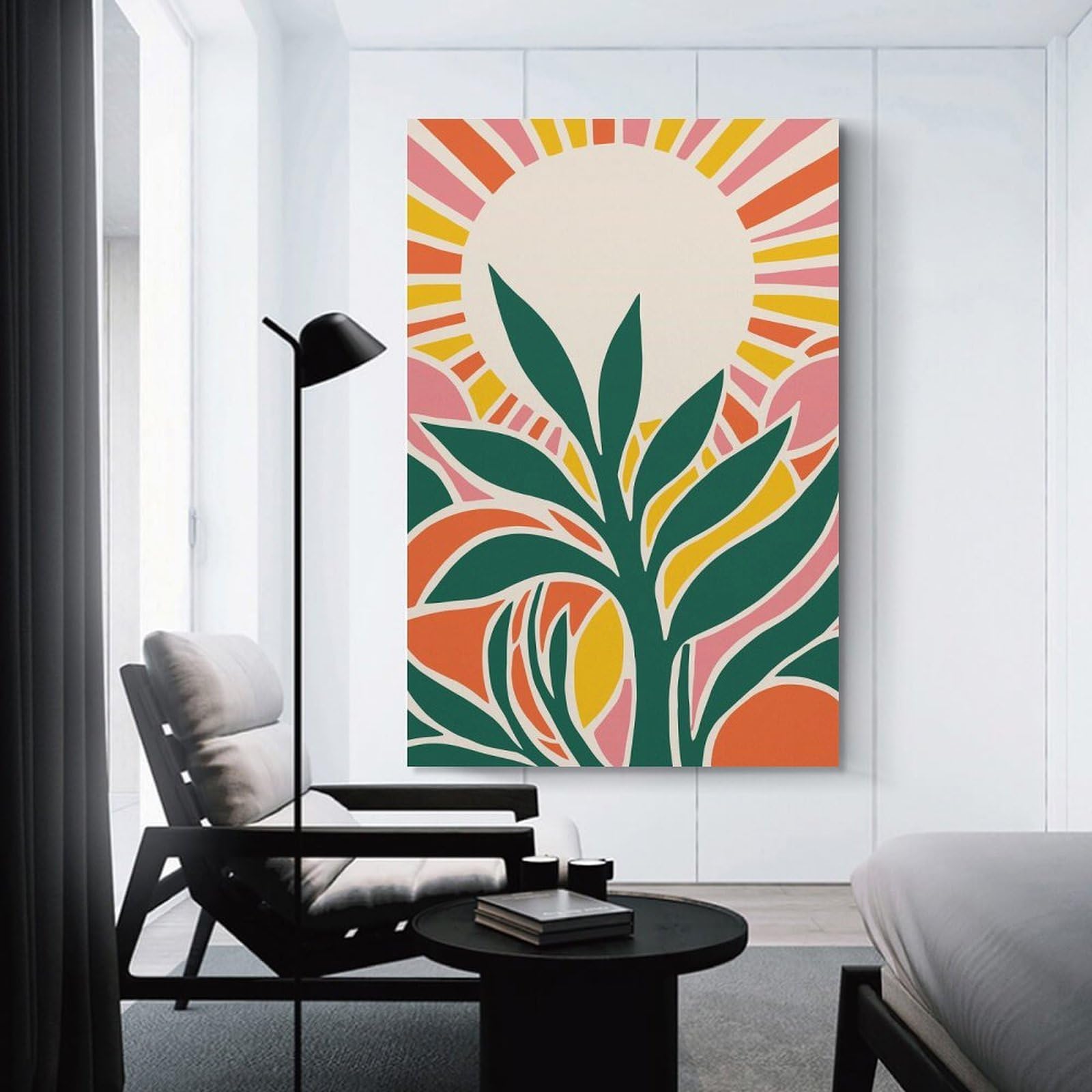 Junmoney Retro Floral Sunset Canvas Wall Picture 24x36inch(60x90cm), for Picture Wall Styling in Lounge Or Bedroom, Decorative Artwork with Flexible Styling