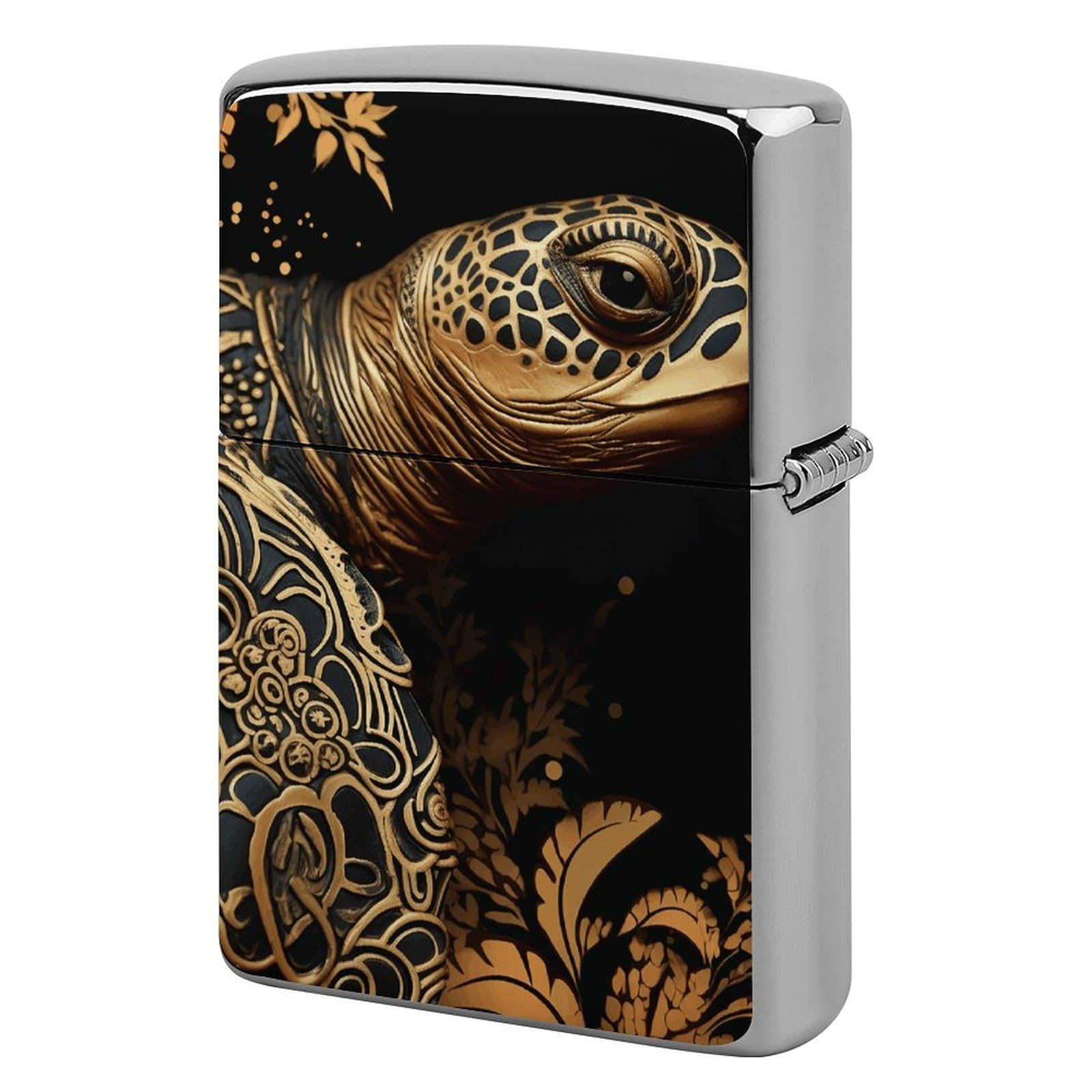 Black and Gold Sea Turtle Pattern Lighter Cover for Men, Personalized Lighter Case for Birthday Gift, Flip-Top Lighters Protective Cover, Portable Lighters Shell for Outdoor, Travel