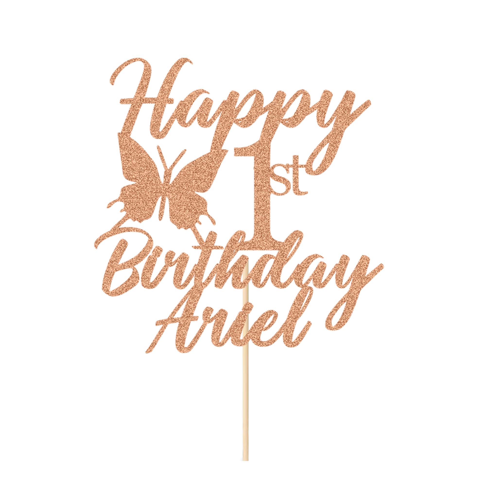 Personalised Happy Birthday Cake Topper Cake Decorations Birthday Cake Toppers Gifts Custom Double-Sided Glitter Cake Toppers with Any Age & Name for 1st 3rd 18th 21st 30th 40th(Rose Gold) — image 1