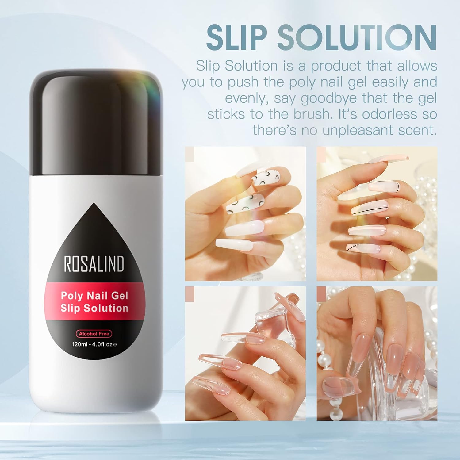 ROSALIND 2 PCS 60ml Soft Pink&Opal Extension Ge with 4oz Slip Solution for Poly Nail Gel