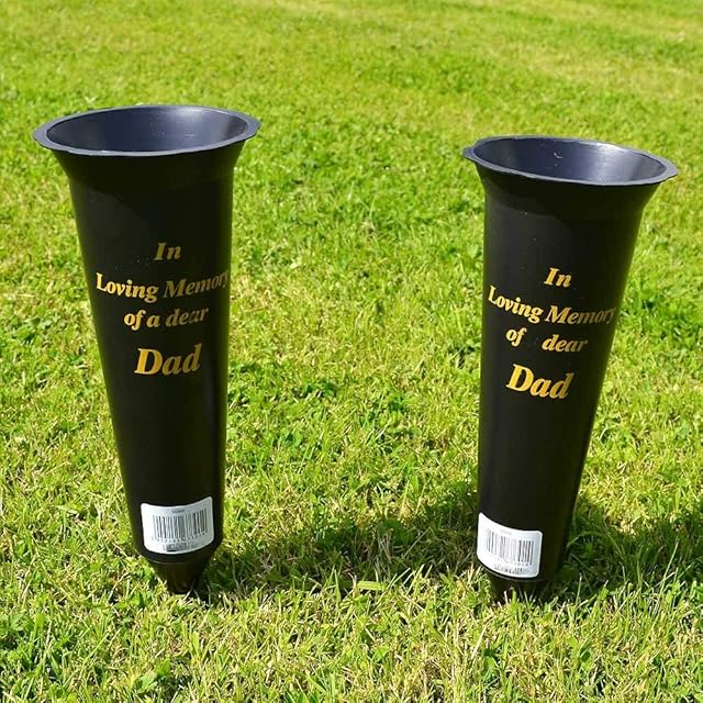 In Loving Memory Set of 2 Dad Spiked Memorial Grave Flower Vases Perfect for grave decoration