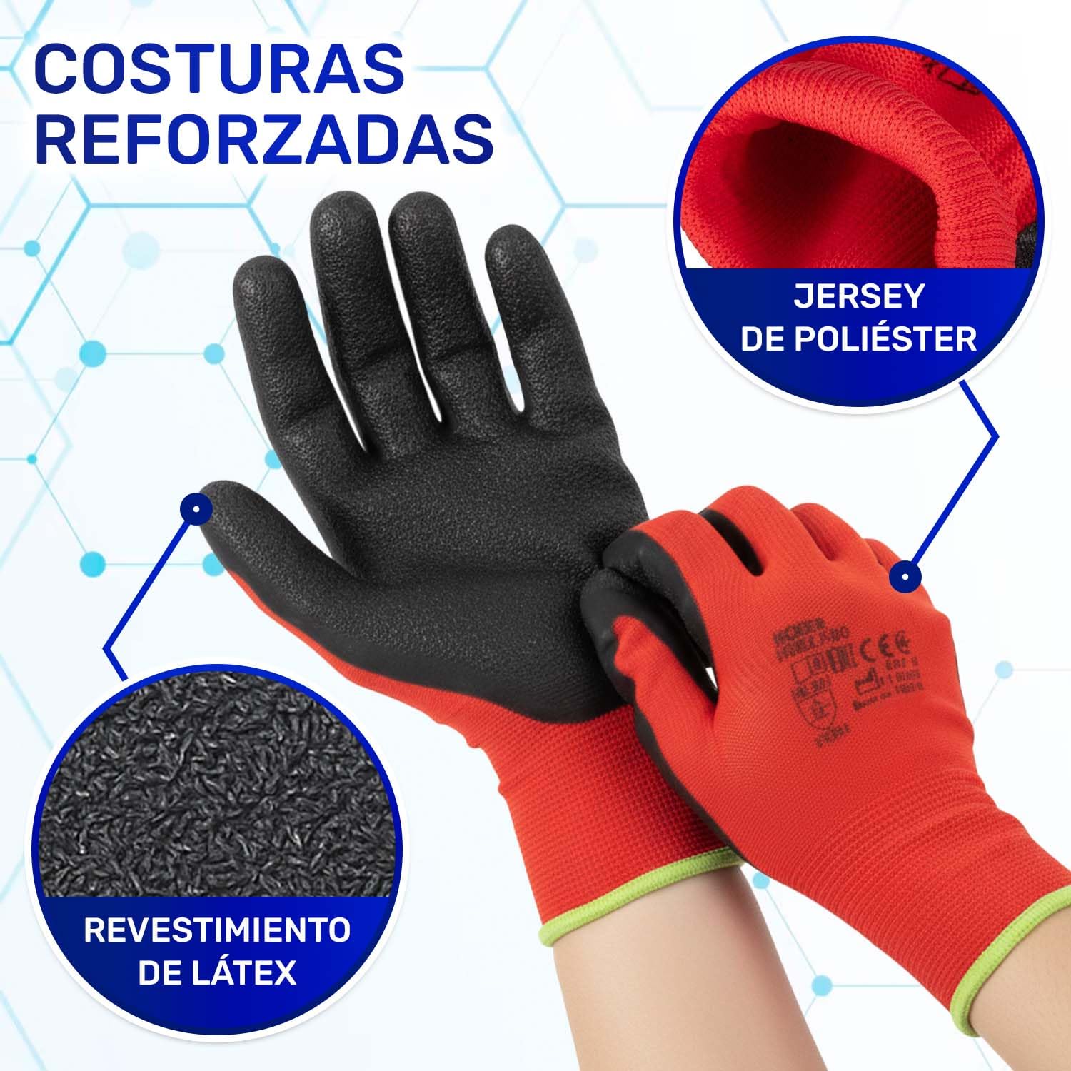 MONTERAL 60 Pares Guantes de Trabajo Talla 8 M Protección Cat II Recubiertos de Látex Anti-Slip - Guantes Trabajo Hombre y Mujer Pueden Usarse para Obra Taller Mecanico Jardineria Montaje