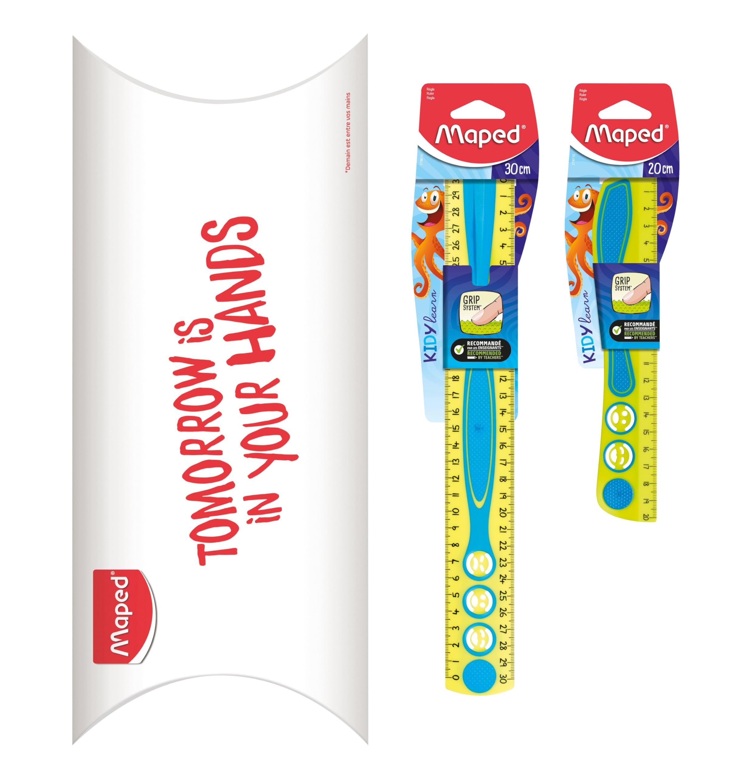 Maped - Set of 2 Kidy'Grip Rulers - 20 cm Ruler + 30 cm Ruler - Tracing Ruler - Non-Slip Grip System, Ultra-Readable Scale - Blue/Green